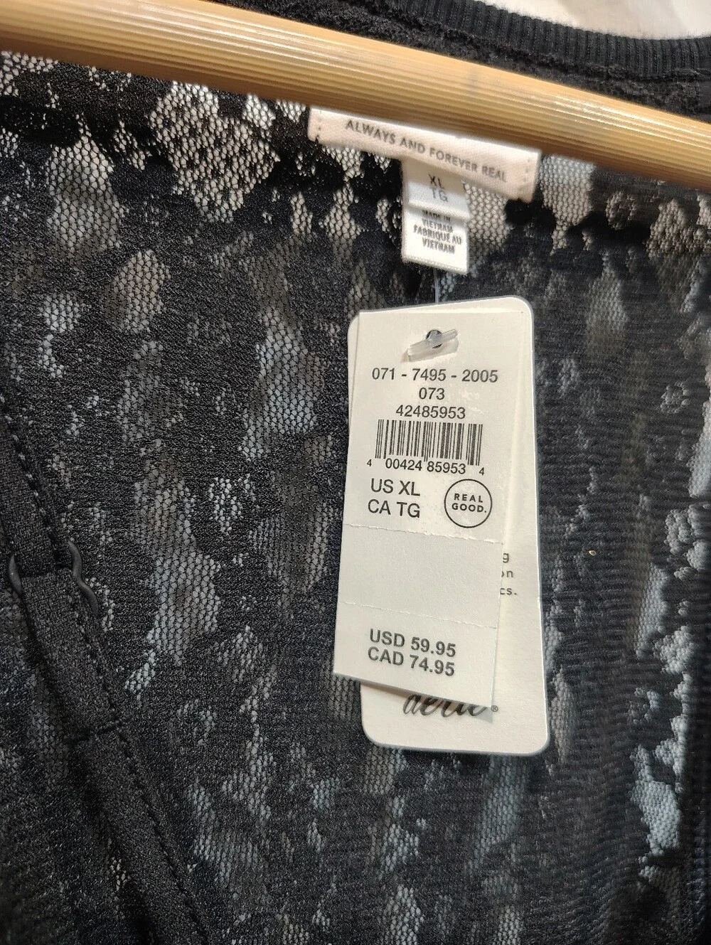 Aerie Black Lace Maxi Dress XL Sheer Overlay Slip Boho Festival Resort Vacation - Picture 4 of 11